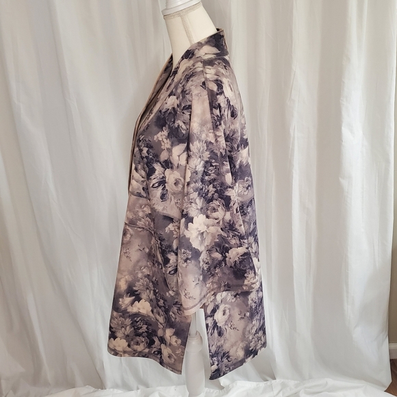 Anthropologie Solitaire Jacket Cardigan Womens Med. Faux Suede Floral Gray Open - Picture 4 of 10